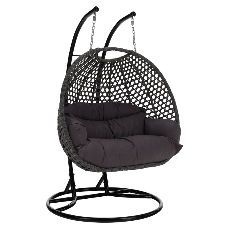 Függő dupla fotel, fekete/szürke/sötétszürke, DAKAN NEW