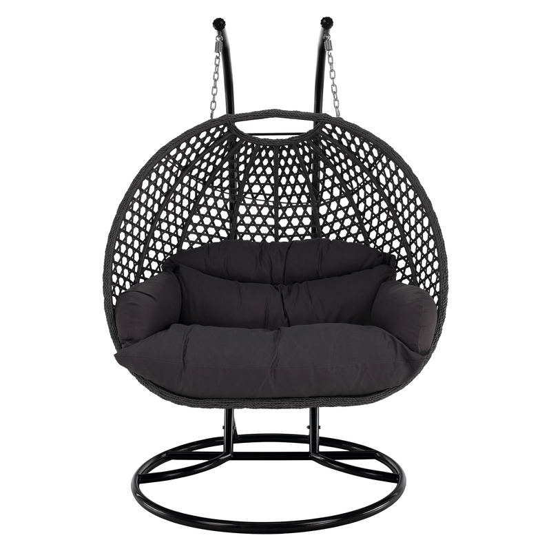 Függő dupla fotel, fekete/szürke/sötétszürke, DAKAN NEW