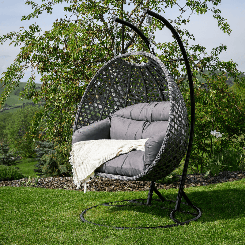 Függő dupla fotel, fekete/szürke/sötétszürke, DAKAN NEW