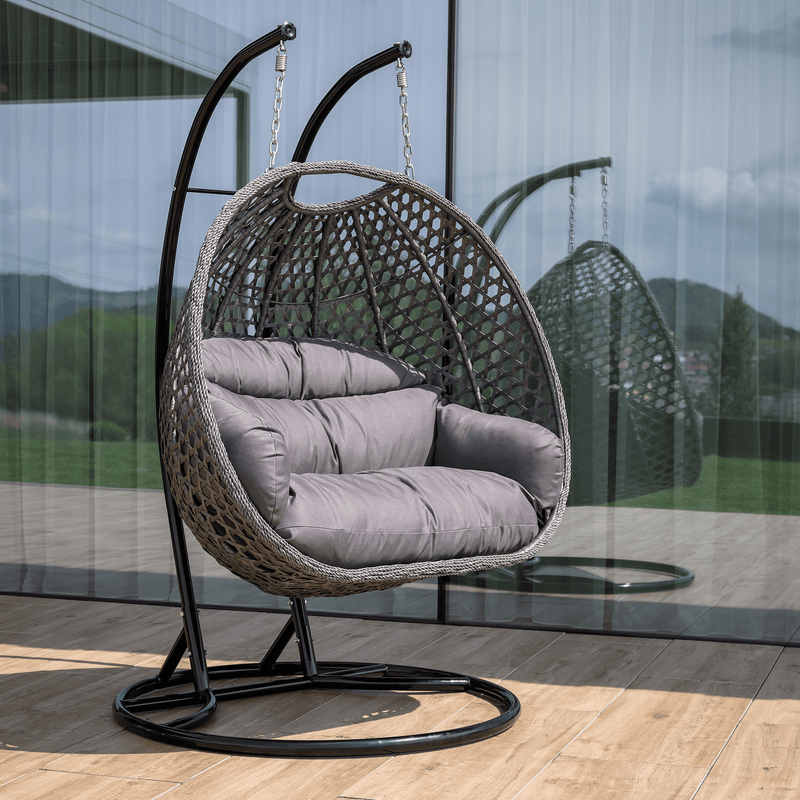 Függő dupla fotel, fekete/szürke/sötétszürke, DAKAN NEW