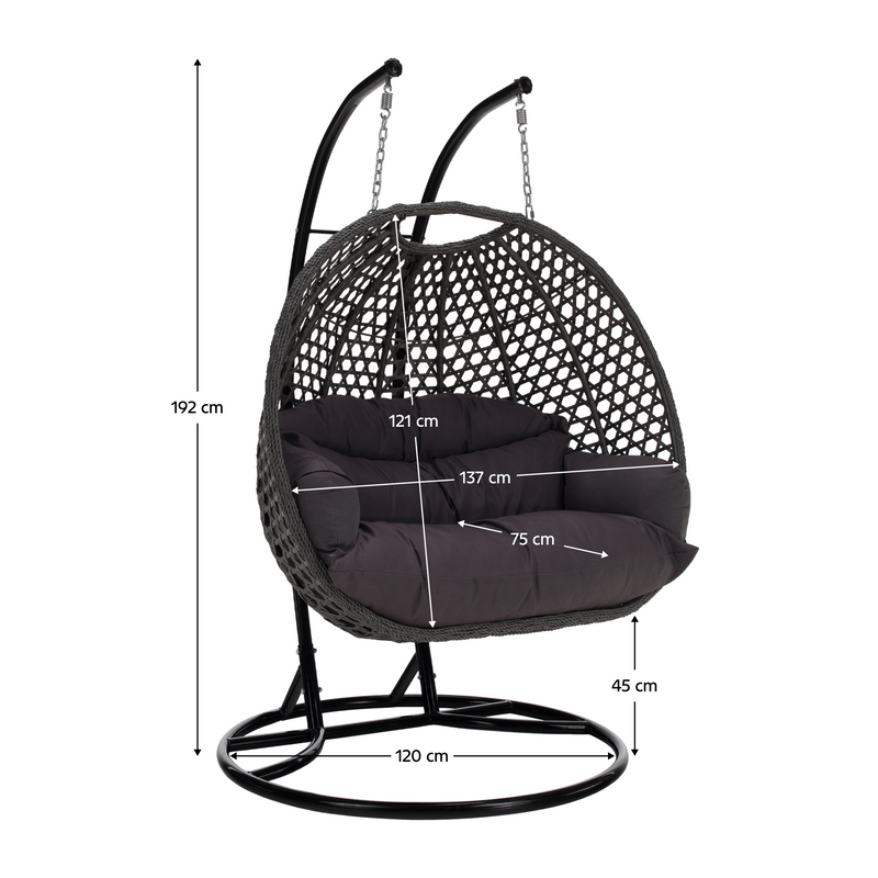 Függő dupla fotel, fekete/szürke/sötétszürke, DAKAN NEW