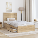 vidaXL Ágykeret fejtámlával fiókkal Sonoma tölgy 100 x 200 cm Faanyag