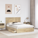 vidaXL Tárolós Ágy fejtámlával Sonoma tölgy 135 x 190 cm Faanyag