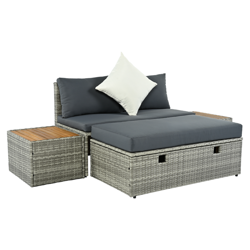 Kerti rattan szett, szürke/természetes/krémszínű, DEBRA