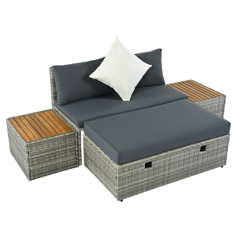 Kerti rattan szett, szürke/természetes/krémszínű, DEBRA