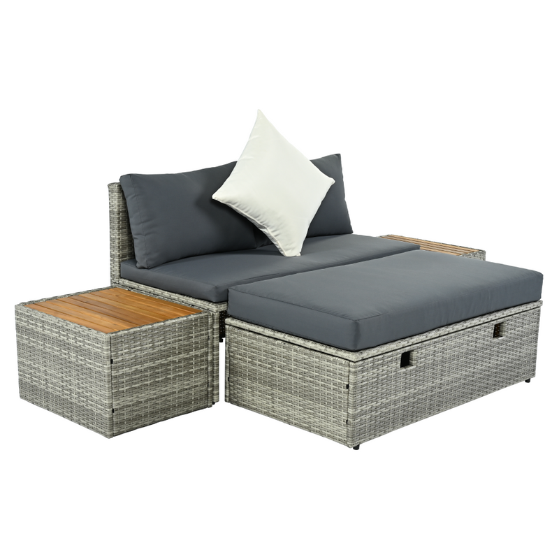 Kerti rattan szett, szürke/természetes/krémszínű, DEBRA