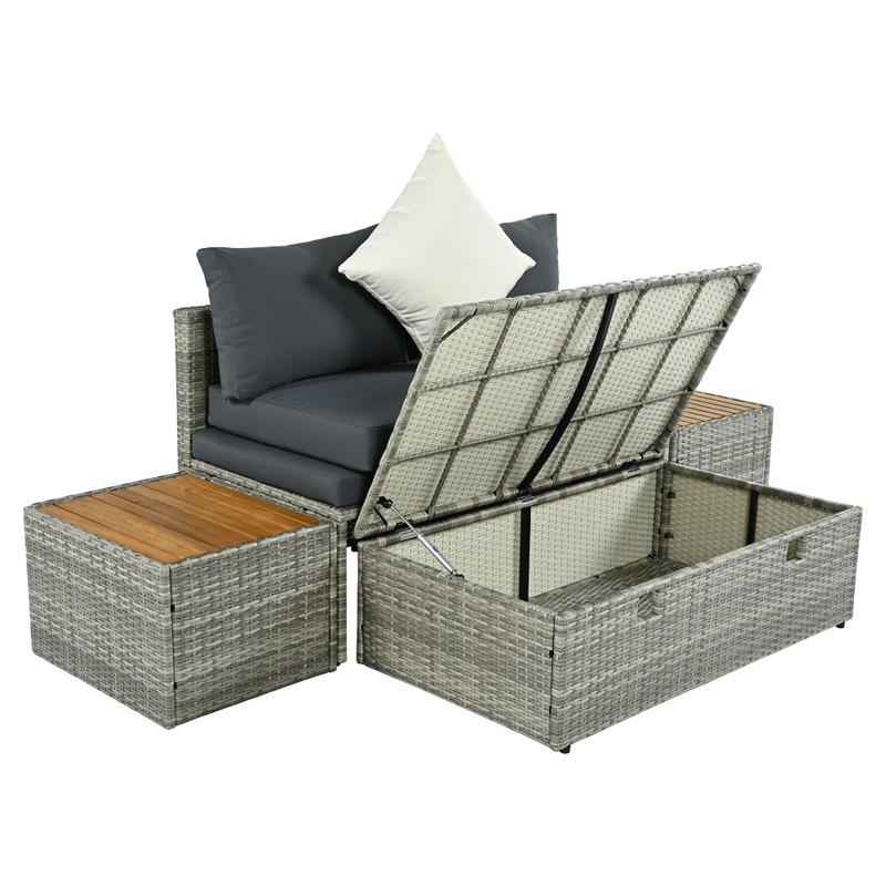 Kerti rattan szett, szürke/természetes/krémszínű, DEBRA