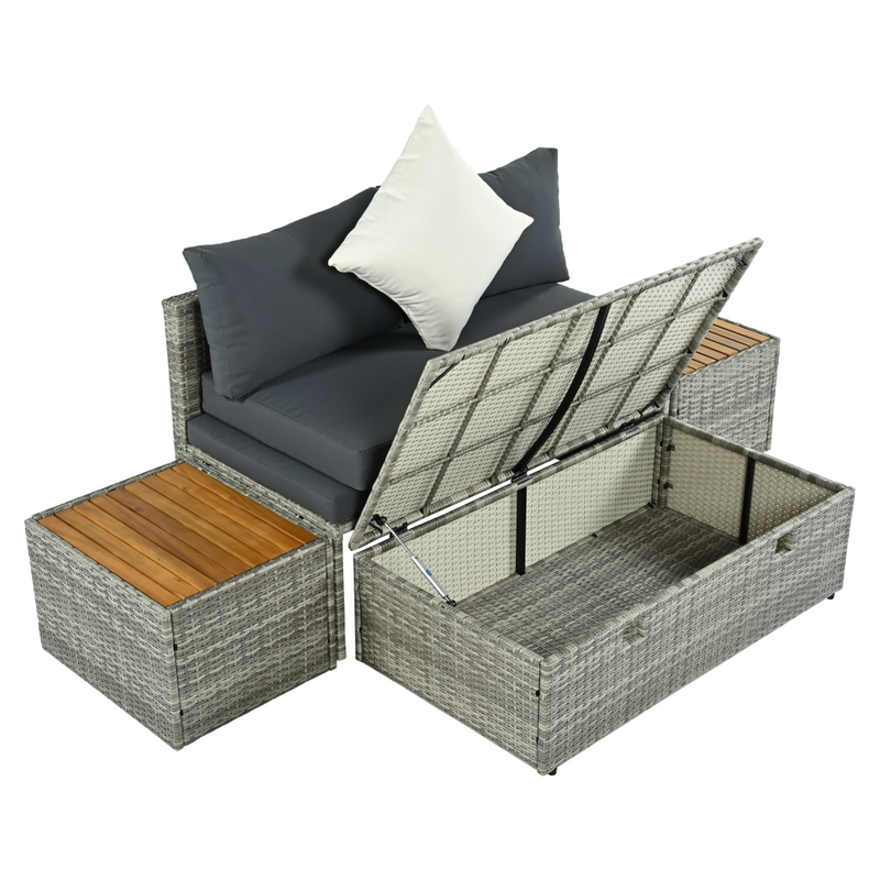 Kerti rattan szett, szürke/természetes/krémszínű, DEBRA