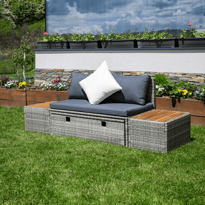 Kerti rattan szett, szürke/természetes/krémszínű, DEBRA