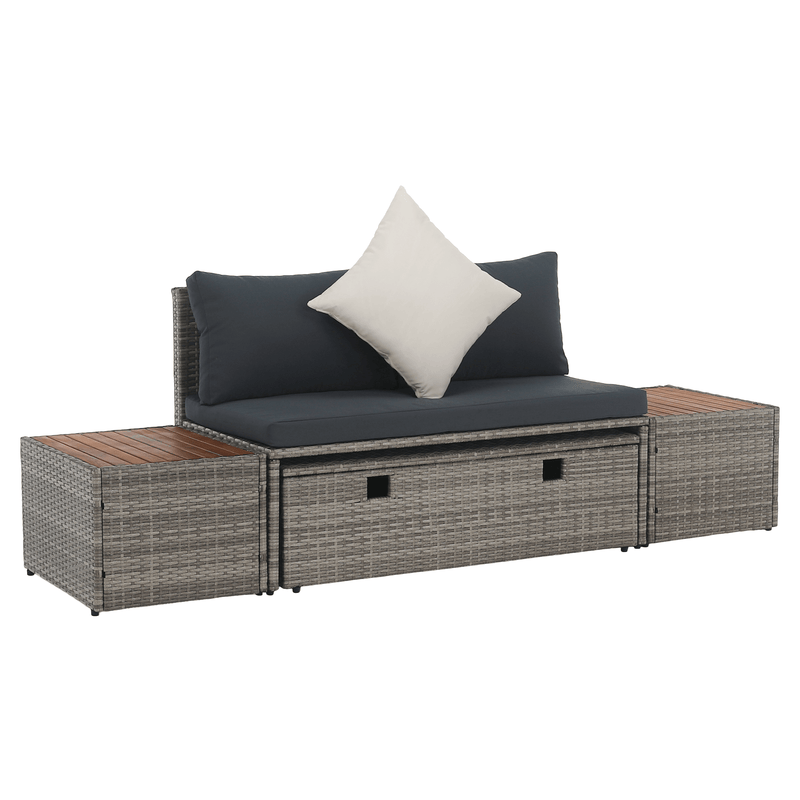 Kerti rattan szett, szürke/természetes/krémszínű, DEBRA