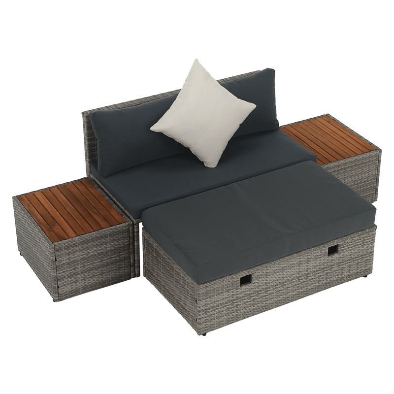 Kerti rattan szett, szürke/természetes/krémszínű, DEBRA