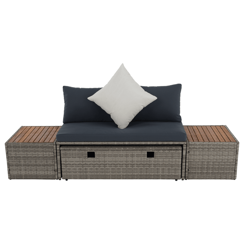 Kerti rattan szett, szürke/természetes/krémszínű, DEBRA