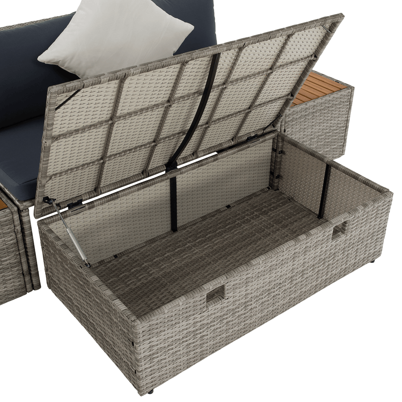 Kerti rattan szett, szürke/természetes/krémszínű, DEBRA