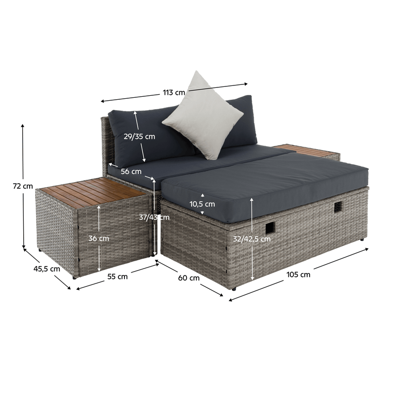 Kerti rattan szett, szürke/természetes/krémszínű, DEBRA