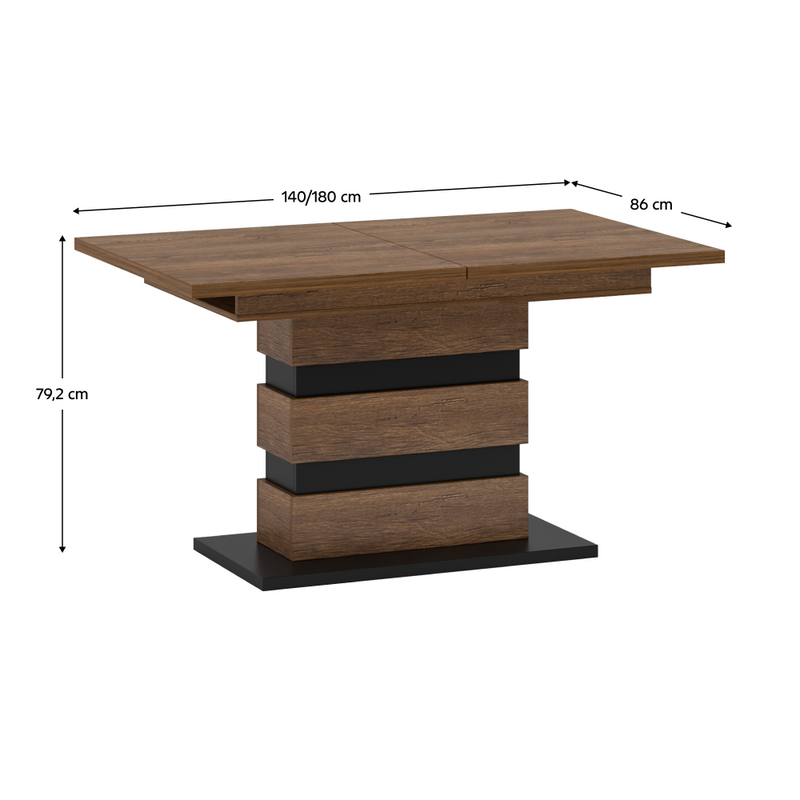 Széthúzható étkezőasztal, bolzano tölgy/fekete, 140-180x86 cm, DELIS S