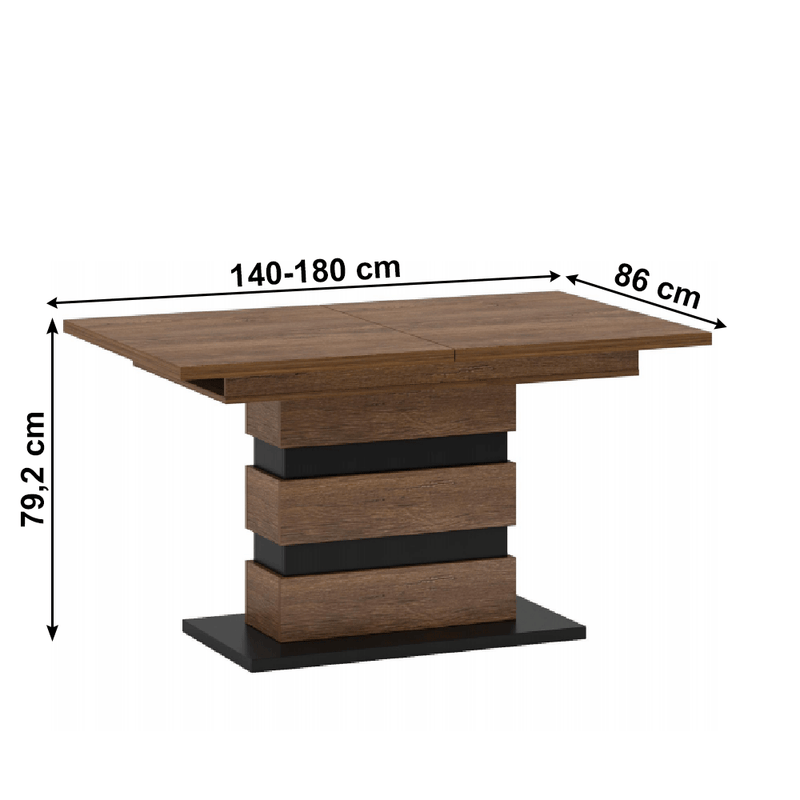 Széthúzható étkezőasztal, bolzano tölgy/fekete, 140-180x86 cm, DELIS S