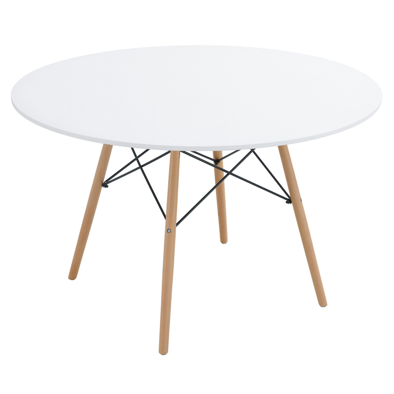Étkezőasztal, fehér/matt/bükk, átmérő 120 cm, DEMIN NEW