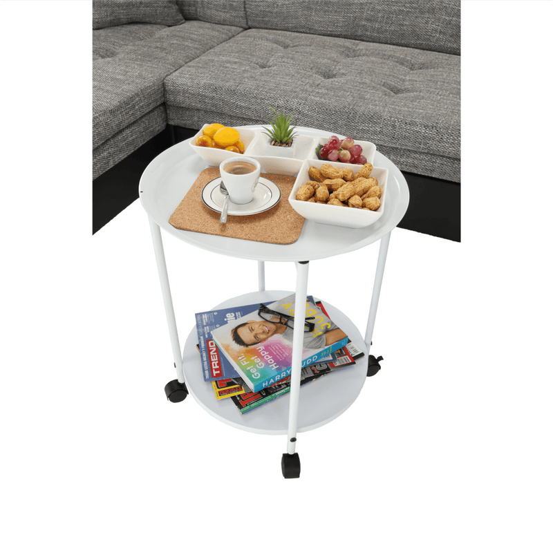 Konzolasztal Kör alakú kerekeken, fehér, DERIN