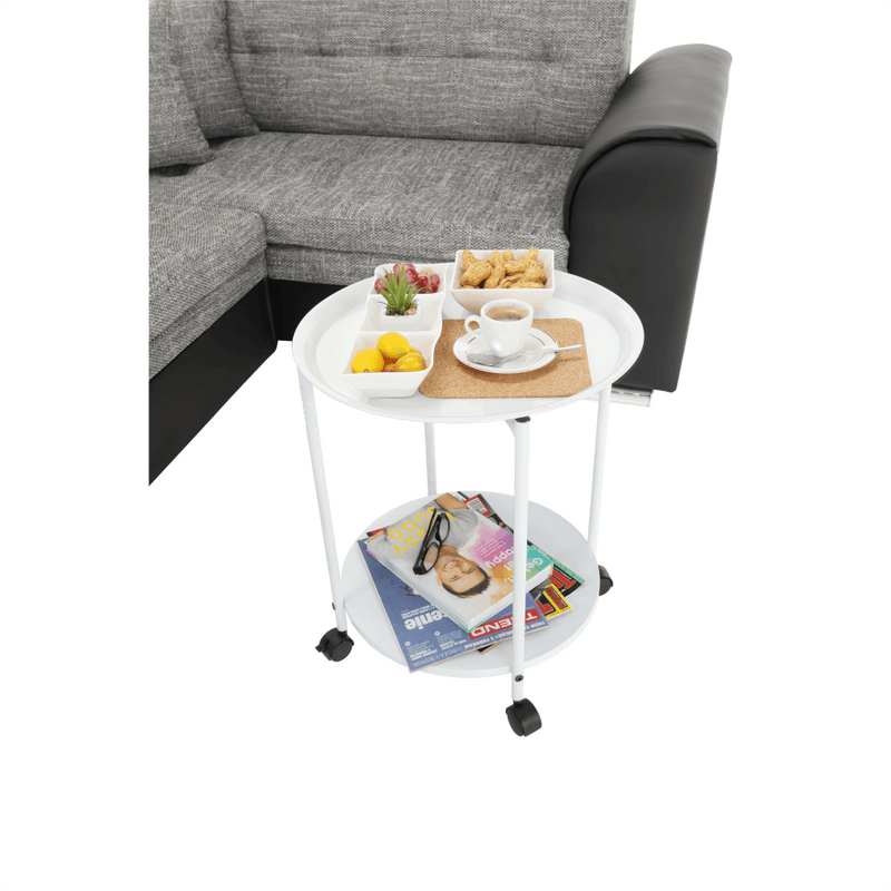 Konzolasztal Kör alakú kerekeken, fehér, DERIN