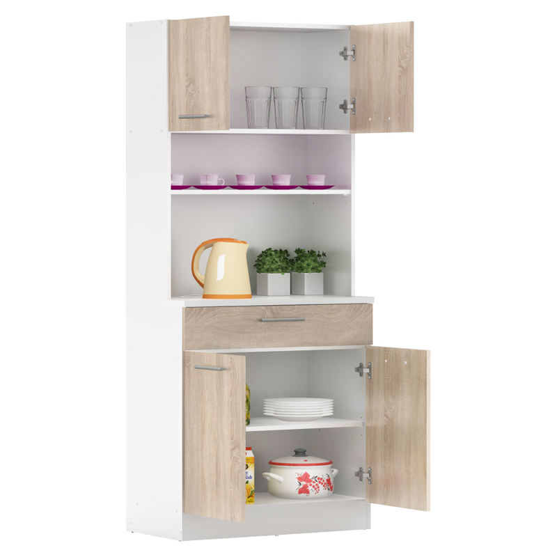 Négyajtós szekrény, fehér/sonoma tölgy, DOMIS NEW