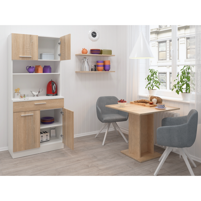 Négyajtós szekrény, fehér/sonoma tölgy, DOMIS NEW