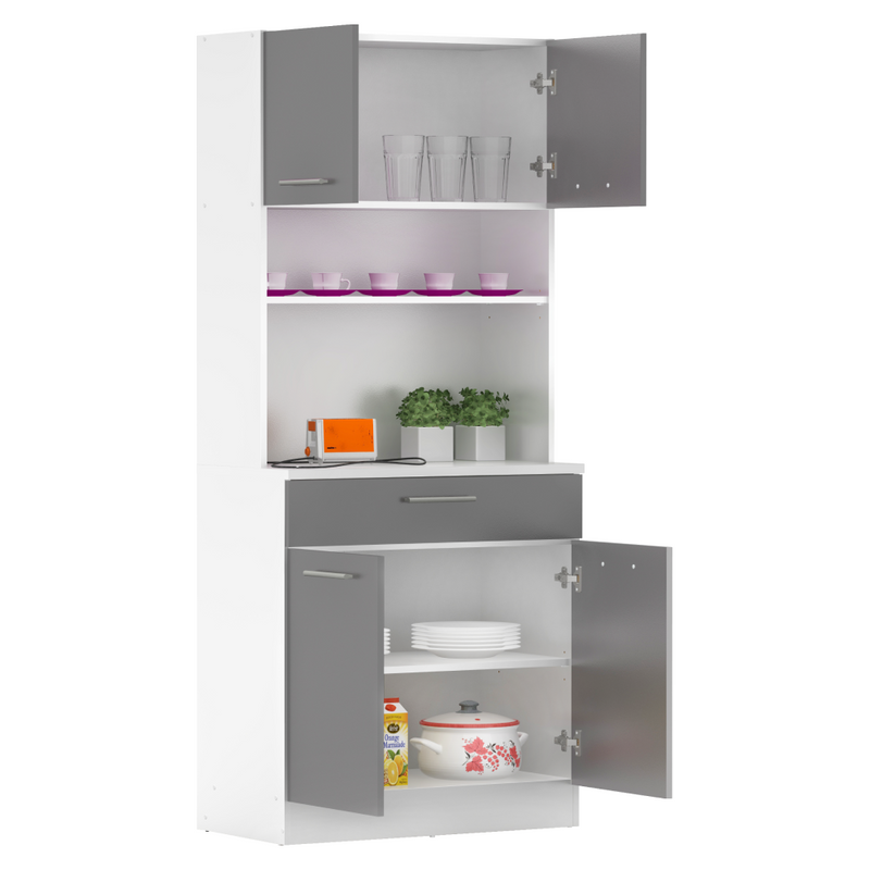 Négyajtós szekrény, fehér/grafit, DOMIS NEW