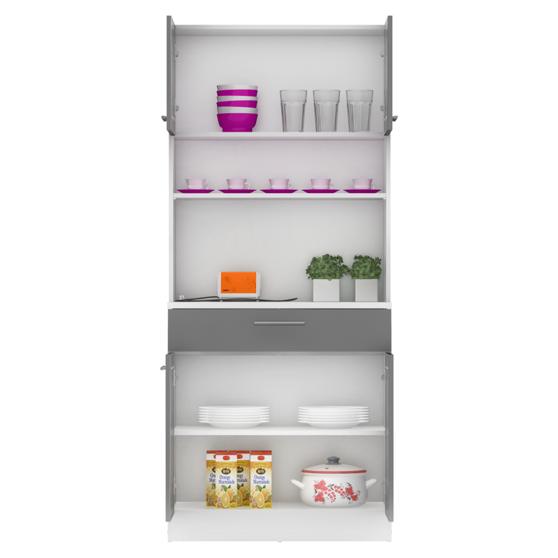 Négyajtós szekrény, fehér/grafit, DOMIS NEW