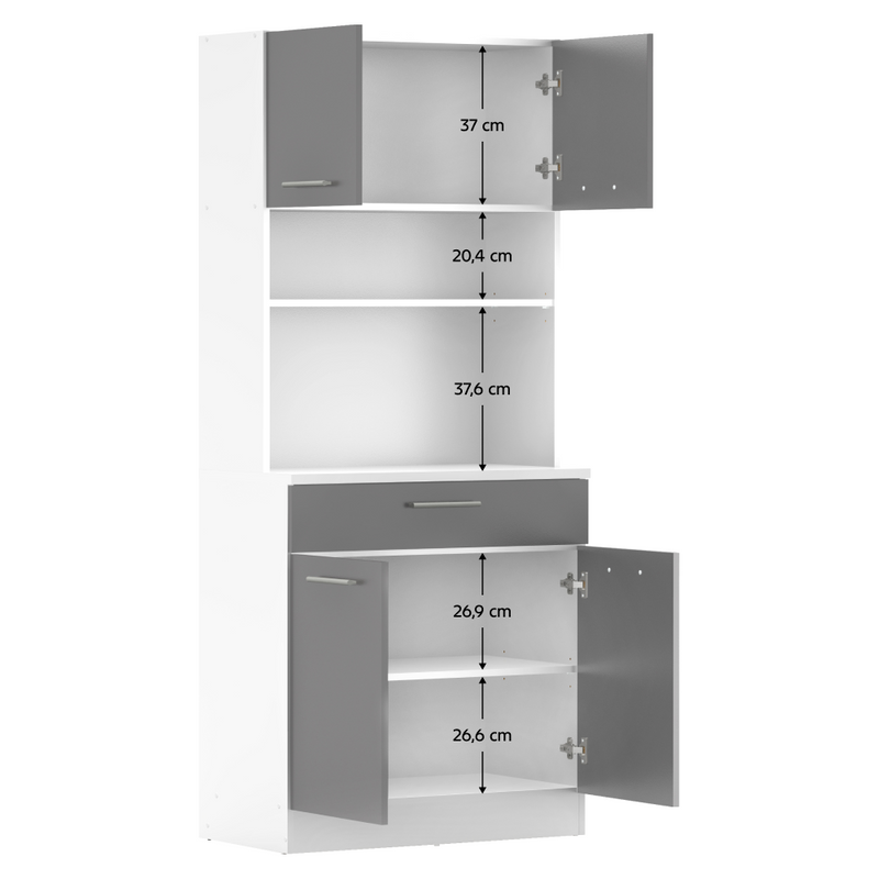 Négyajtós szekrény, fehér/grafit, DOMIS NEW