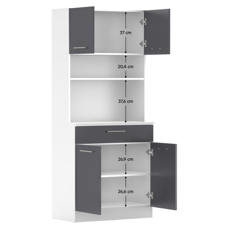 Négyajtós szekrény, fehér/grafit, DOMIS NEW