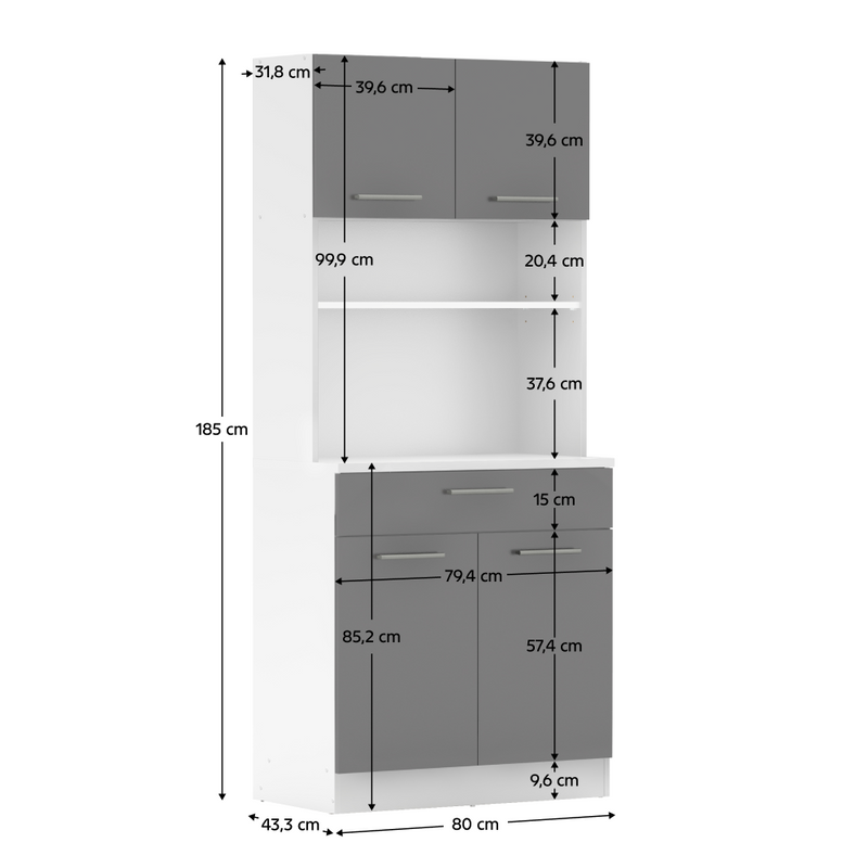 Négyajtós szekrény, fehér/grafit, DOMIS NEW