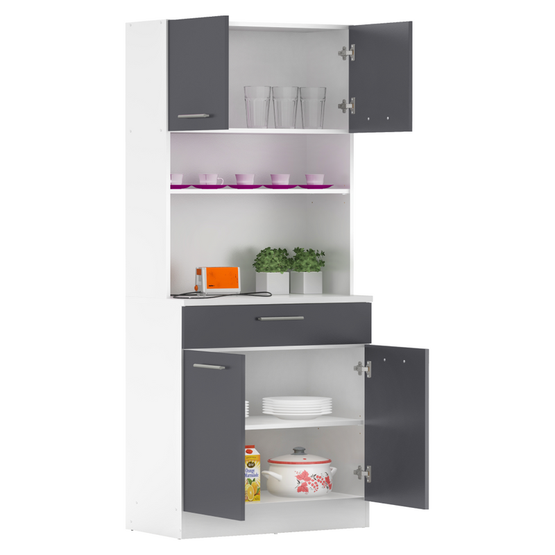 Négyajtós szekrény, fehér/grafit, DOMIS NEW