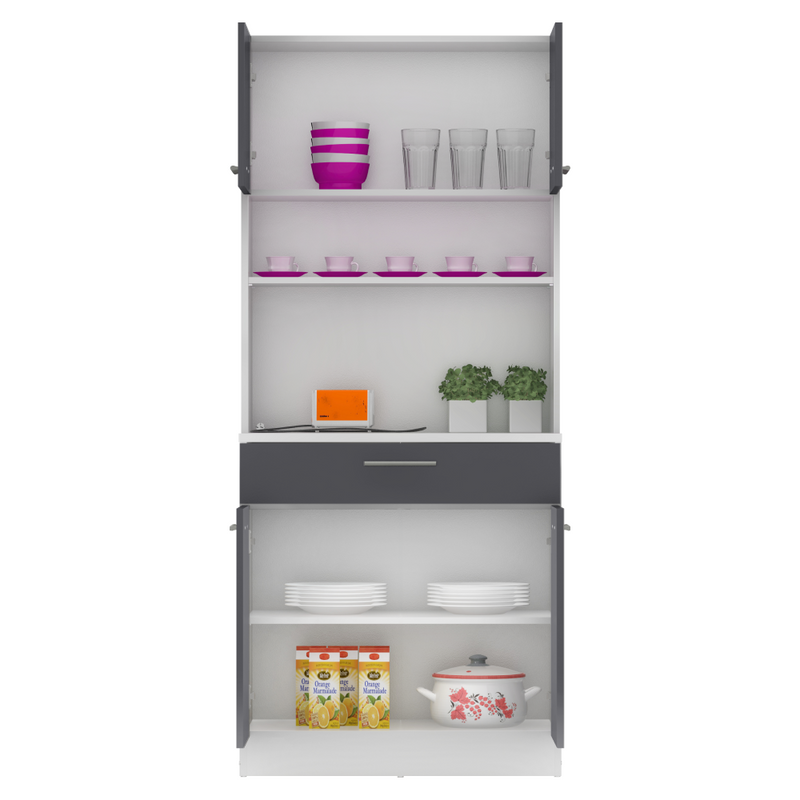 Négyajtós szekrény, fehér/grafit, DOMIS NEW