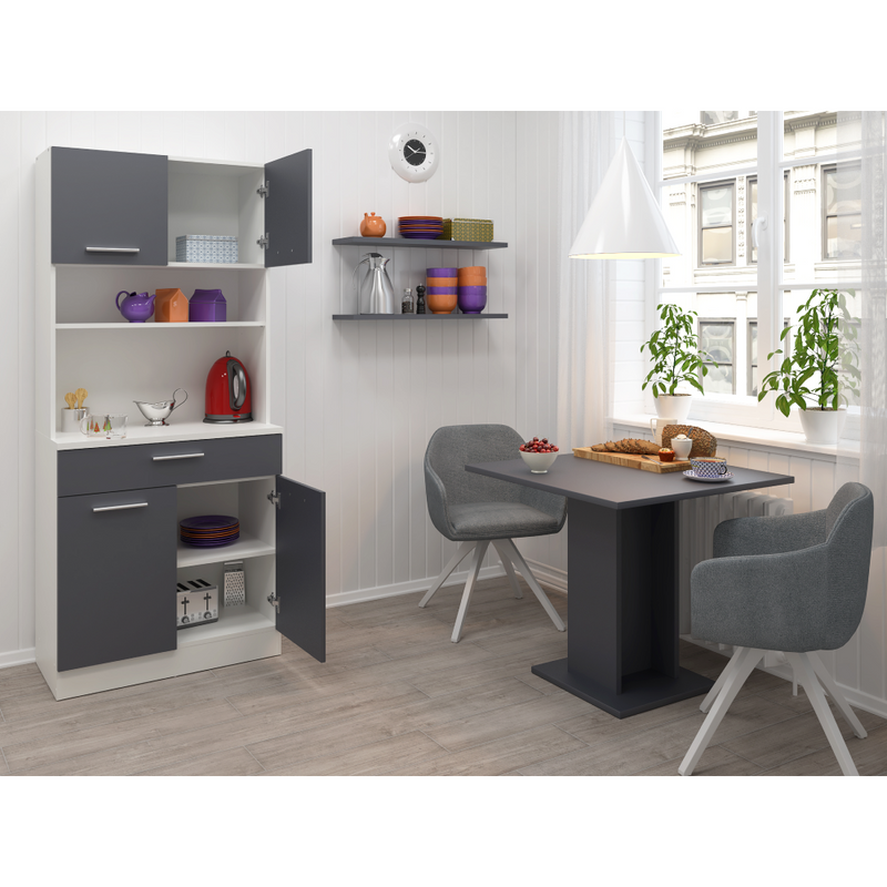 Négyajtós szekrény, fehér/grafit, DOMIS NEW