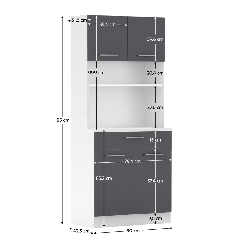 Négyajtós szekrény, fehér/grafit, DOMIS NEW