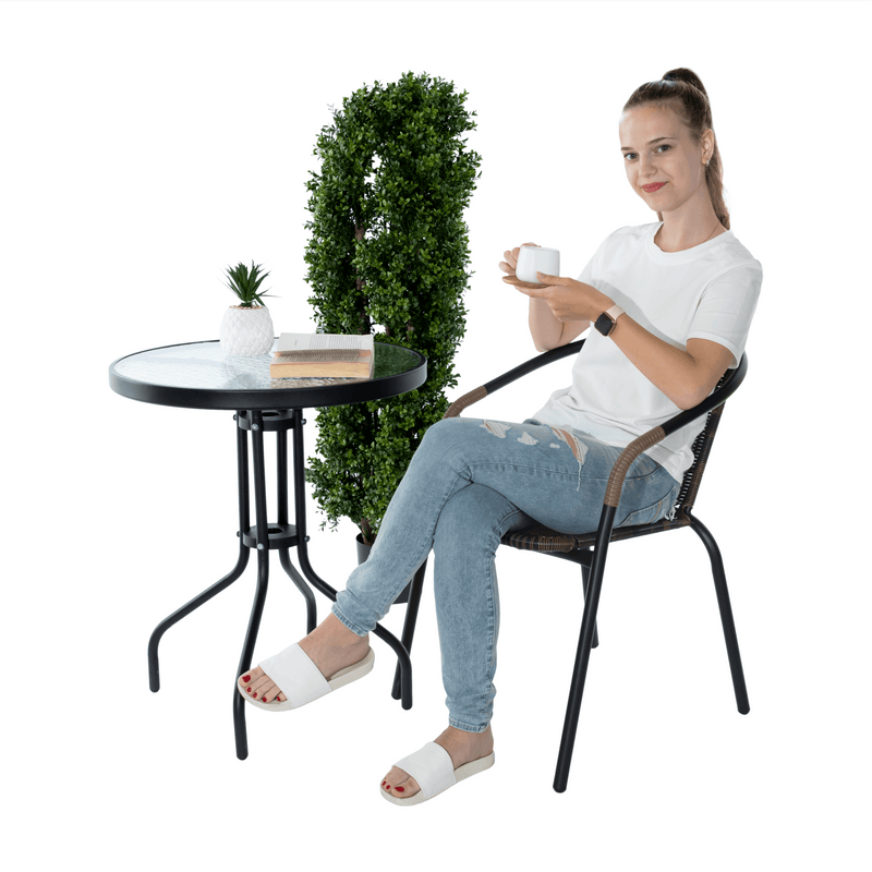 Egymásba rakható szék, barna/fekete fém, DOREN