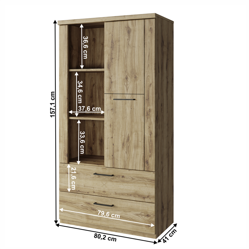 Nyitott polcos szekrény 1D2S, navarra tölgy, DORSI