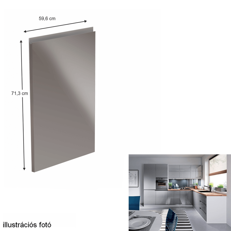 Előlap mosogatógéphez, fehér/szürke extra magasfényű HG, 59,6x71,3, AURORA