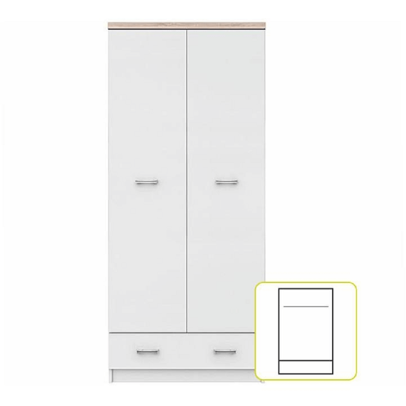 kétajtós szekrény 2D1S, fehér/tölgy sonoma, TOPTY TYP 01