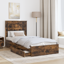 vidaXL Tárolós Ágy fejtámlával Füstölt tölgy 90 x 200 cm Faanyag