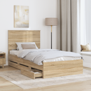 vidaXL Ágykeret fiókkal tárolóval Sonoma tölgy 100 x 200 cm Mérnöki Fa