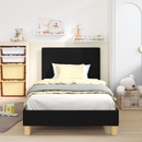 vidaXL Gyerekágy kerettel fejtámlával Fekete 90 x 190 cm szövet