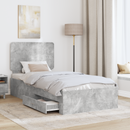 vidaXL Ágykeret fejtámlával fiókkal Beton Szürke 90 x 200 cm Faanyag