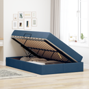vidaXL Ágy tárolóval és matraccal Kék 120 x 200 cm Poliészter