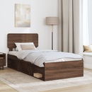 vidaXL Ágykeret fejtámlával Barna Tölgy 90 x 190 cm Tömör fenyőfa