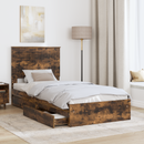 vidaXL Tárolós Ágy fejtámlával Füstölt tölgy 90 x 200 cm Faanyag