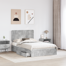 vidaXL Tárolós Ágy fejtámlával Beton Szürke 135 x 190 cm Faanyag