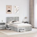 vidaXL Ágykeret fejtámlával fiókkal Beton Szürke 120 x 190 cm Faanyag