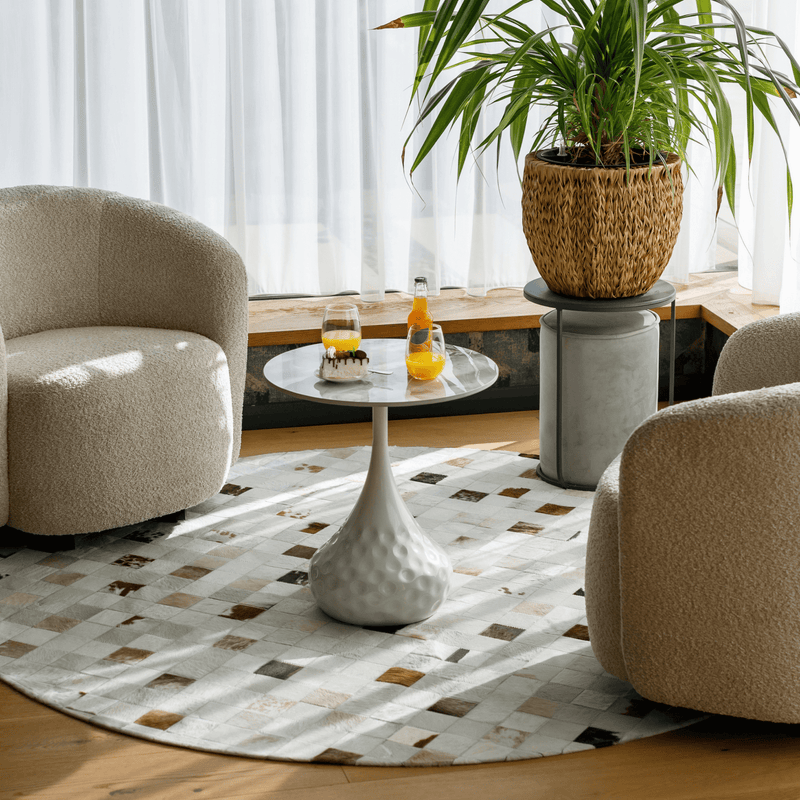 Dohányzóasztal, fehér márvány/acél, EBREL