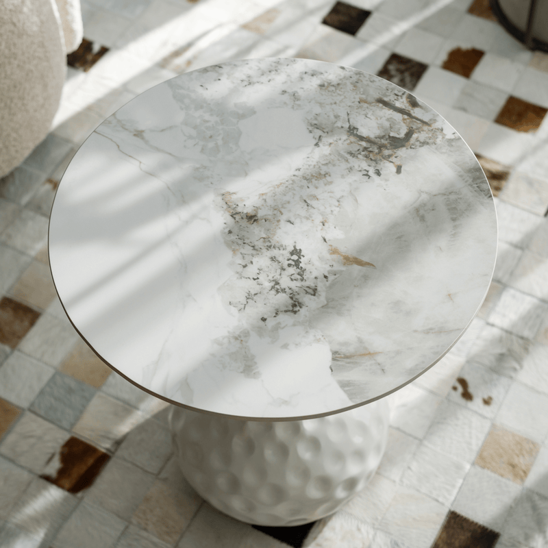 Dohányzóasztal, fehér márvány/acél, EBREL