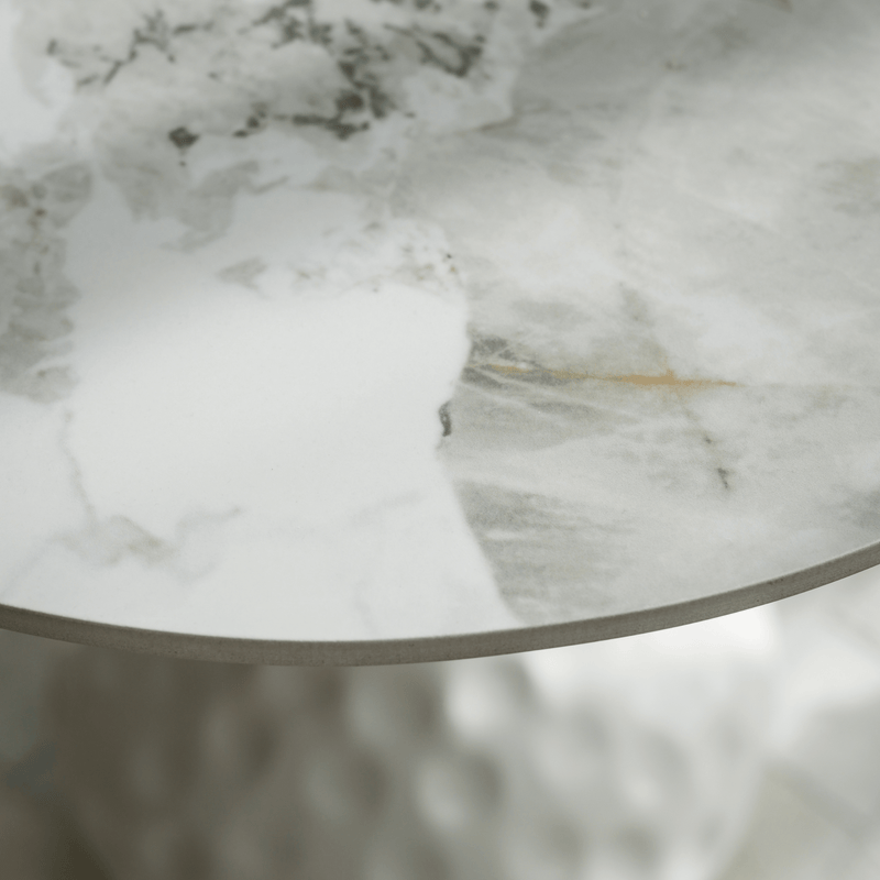 Dohányzóasztal, fehér márvány/acél, EBREL